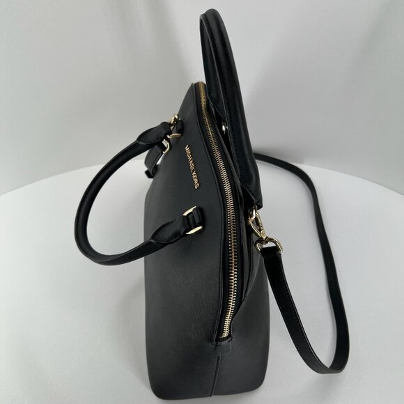 Michael Kors Cindy Large Dome Satchel Crossbody Bag Women Saffiano Leather Black - Picture 7 of 15